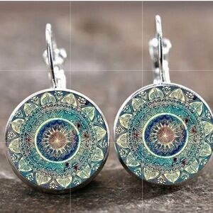 NEW Teal Mandala Cabochon Earrings